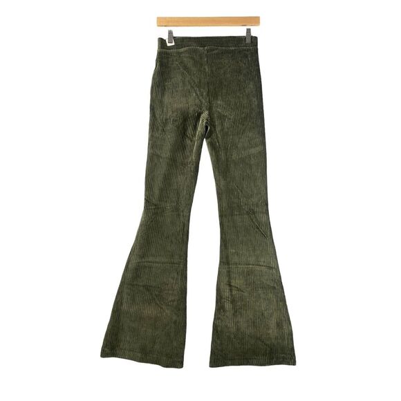Aerie Groove-On‎ High Waisted Velour Pants Ribbed Flare Pull On Olive Daze Small - Picture 4 of 8